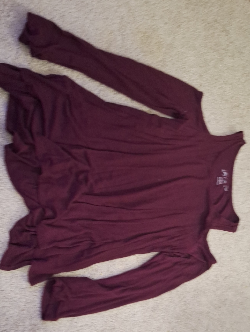 Hippie Rose Long Sleeve Scoop Neck Top - Burgundy